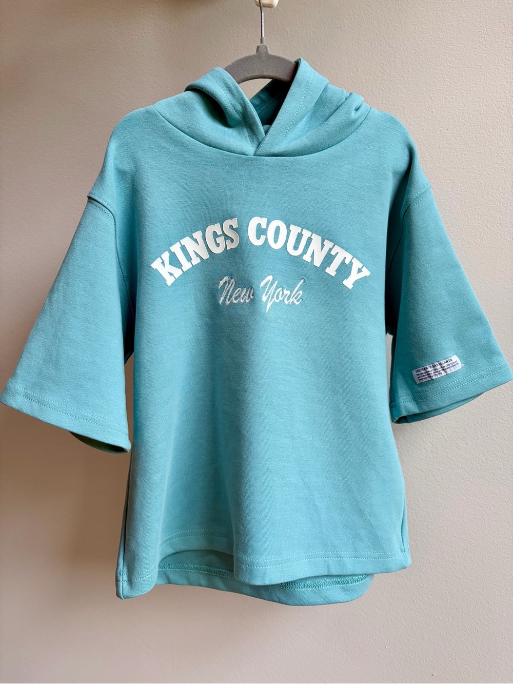 Zara Teal Short-Sleeve Hoodie with 'Kings County' Print